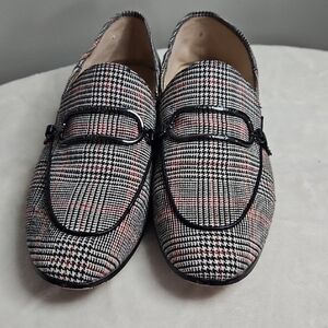 Karl Lagerfeld Black and White Loafers with Plaid Design